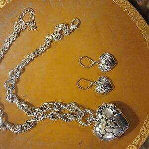 Silver Heart Necklace and Earring Set